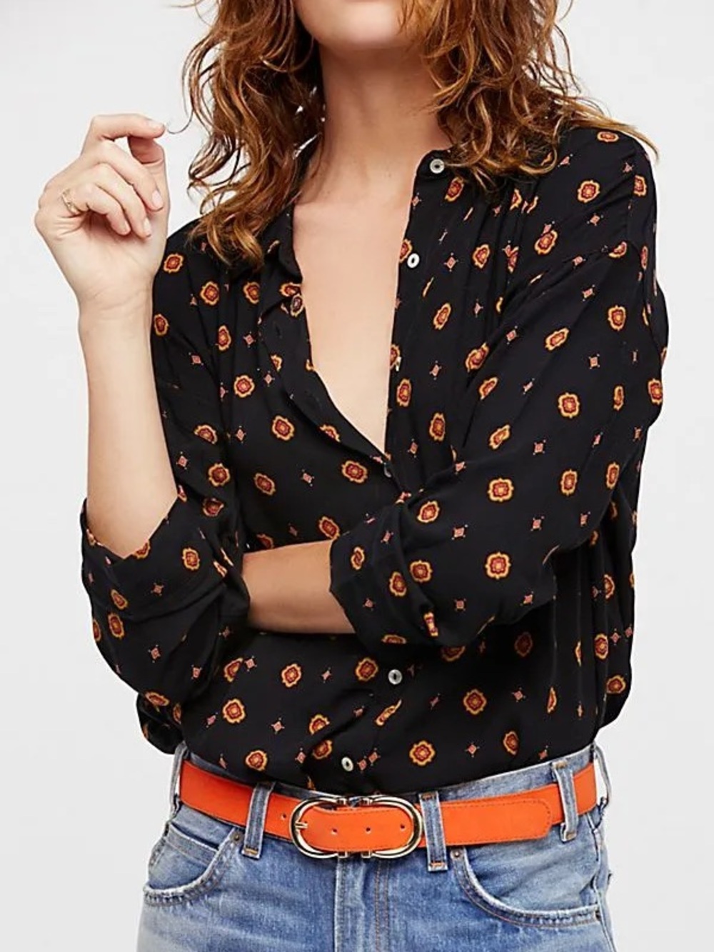 Free People FP Intimately "Shirt Up" Button Down Blouse in lack size S